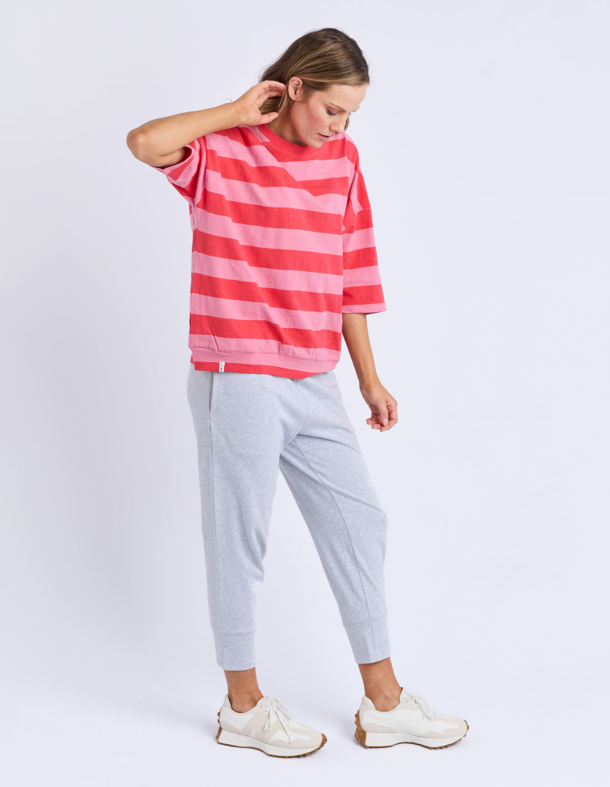 MAZIE BLOCK STRIPE SWEAT CAYENNE