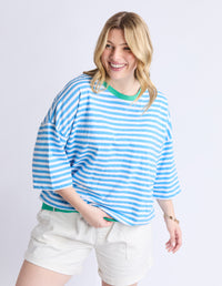 MAZIE RINGER SWEAT CONTRAST NECK BLUE STRIPE