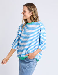 MAZIE RINGER SWEAT CONTRAST NECK BLUE STRIPE