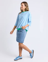 MAZIE RINGER SWEAT CONTRAST NECK BLUE STRIPE