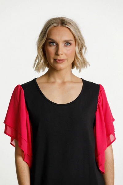 LOLA DRESS BLACK WITH RASPBERRY PINK SLEEVES