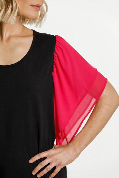 LOLA DRESS BLACK WITH RASPBERRY PINK SLEEVES