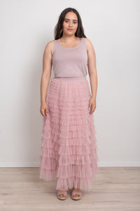 FAIRYTALE TIERED RUFFLE TULLE MESH SKIRT PINK