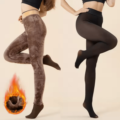 ACCESSORIES_FLEECE LINED THERMAL LEGGING TIGHTS SINGLE SEAM NUDE/BLACK _ FLEECE LINED THERMAL LEGGING TIGHTS SINGLE SEAM NUDE/BLACK _ Ebony Boutique NZ