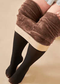 ACCESSORIES_FLEECE LINED THERMAL LEGGING TIGHTS SINGLE SEAM NUDE/BLACK _ FLEECE LINED THERMAL LEGGING TIGHTS SINGLE SEAM NUDE/BLACK _ Ebony Boutique NZ