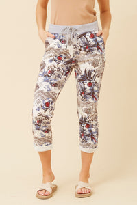 BOTTEGA MODA_FLORAL JOGGERS WHITE RED GREY BLUE _ FLORAL JOGGERS WHITE RED GREY BLUE _ Ebony Boutique NZ