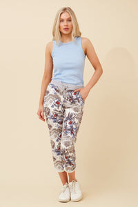 BOTTEGA MODA_FLORAL JOGGERS WHITE RED GREY BLUE _ FLORAL JOGGERS WHITE RED GREY BLUE _ Ebony Boutique NZ