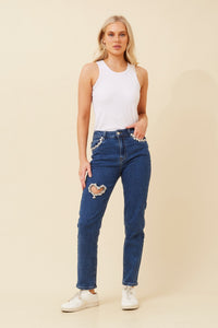 BOTTEGA MODA_HEART LACE JEANS _ HEART LACE JEANS _ Ebony Boutique NZ