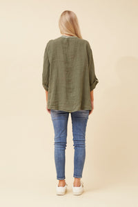 BOTTEGA MODA_KHAKI SEQUIN FRONT BAND SHIRT _ KHAKI SEQUIN FRONT BAND SHIRT _ Ebony Boutique NZ