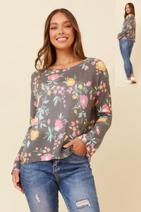 BOTTEGA MODA_PRINTED SILKY KNIT JUMPER FLORAL MULTI GREY _ PRINTED SILKY KNIT JUMPER FLORAL MULTI GREY _ Ebony Boutique NZ