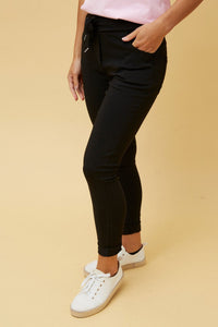 BOTTEGA MODA_STRETCH VISCOSE TIE WAIST JOGGER BLACK _ STRETCH VISCOSE TIE WAIST JOGGER BLACK _ Ebony Boutique NZ
