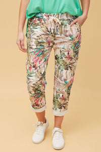 BOTTEGA MODA_STRETCH VISCOSE TIE WAIST JOGGER MULTI BEIGE _ STRETCH VISCOSE TIE WAIST JOGGER MULTI BEIGE _ Ebony Boutique NZ