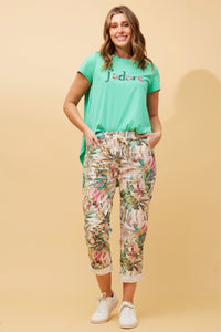 BOTTEGA MODA_STRETCH VISCOSE TIE WAIST JOGGER MULTI BEIGE _ STRETCH VISCOSE TIE WAIST JOGGER MULTI BEIGE _ Ebony Boutique NZ