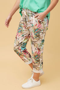 BOTTEGA MODA_STRETCH VISCOSE TIE WAIST JOGGER MULTI BEIGE _ STRETCH VISCOSE TIE WAIST JOGGER MULTI BEIGE _ Ebony Boutique NZ