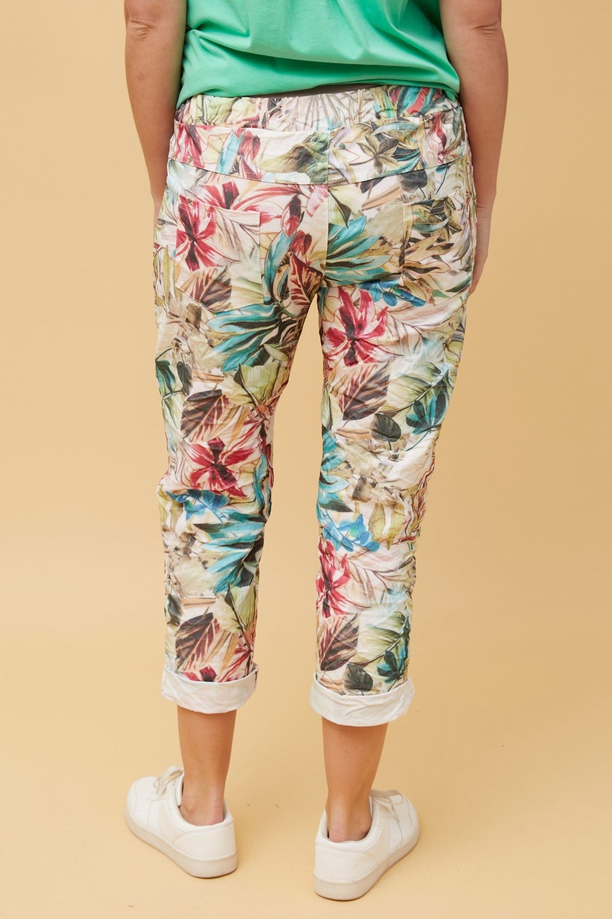 BOTTEGA MODA_STRETCH VISCOSE TIE WAIST JOGGER MULTI BEIGE _ STRETCH VISCOSE TIE WAIST JOGGER MULTI BEIGE _ Ebony Boutique NZ