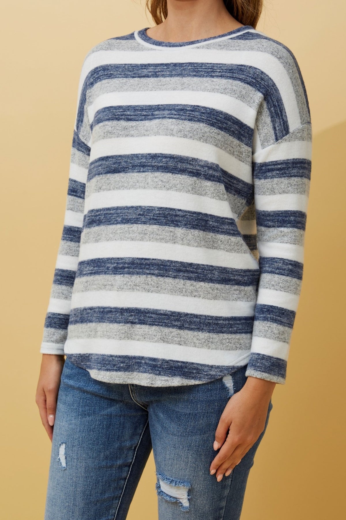 BOTTEGA MODA_STRIPE JUMPER MULTI BLUE _ STRIPE JUMPER MULTI BLUE _ Ebony Boutique NZ