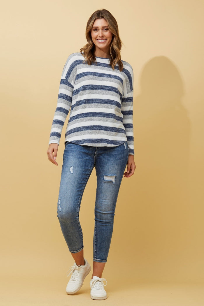 BOTTEGA MODA_STRIPE JUMPER MULTI BLUE _ STRIPE JUMPER MULTI BLUE _ Ebony Boutique NZ