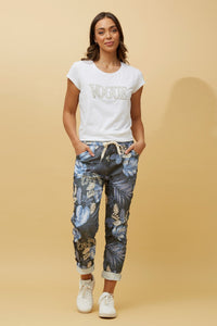 BOTTEGA MODA_TROPICAL LEAF PRINT VISCOSE JOGGER PANT _ TROPICAL LEAF PRINT VISCOSE JOGGER PANT _ Ebony Boutique NZ
