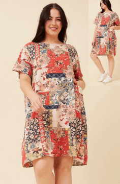 CAROLINE MORGAN_COTTON VISCOSE POCKET DRESS ORANGE PAISLEY _ COTTON VISCOSE POCKET DRESS ORANGE PAISLEY _ Ebony Boutique NZ