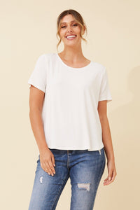 CAROLINE MORGAN_CURVED HEM SHORT SLEEVE BAMBOO TEE WHITE _ CURVED HEM SHORT SLEEVE BAMBOO TEE WHITE _ Ebony Boutique NZ