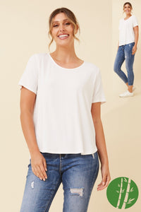 CAROLINE MORGAN_CURVED HEM SHORT SLEEVE BAMBOO TEE WHITE _ CURVED HEM SHORT SLEEVE BAMBOO TEE WHITE _ Ebony Boutique NZ