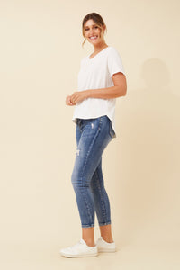 CAROLINE MORGAN_CURVED HEM SHORT SLEEVE BAMBOO TEE WHITE _ CURVED HEM SHORT SLEEVE BAMBOO TEE WHITE _ Ebony Boutique NZ