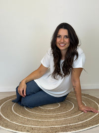 CAROLINE MORGAN_CURVED HEM SHORT SLEEVE BAMBOO TEE WHITE _ CURVED HEM SHORT SLEEVE BAMBOO TEE WHITE _ Ebony Boutique NZ