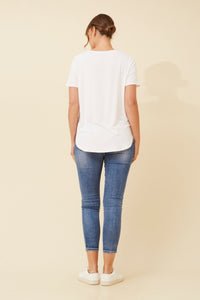 CAROLINE MORGAN_CURVED HEM SHORT SLEEVE BAMBOO TEE WHITE _ CURVED HEM SHORT SLEEVE BAMBOO TEE WHITE _ Ebony Boutique NZ