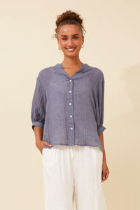 CAROLINE MORGAN_ESSENTIAL BUTTON BACK SHIRT DENIM _ ESSENTIAL BUTTON BACK SHIRT DENIM _ Ebony Boutique NZ