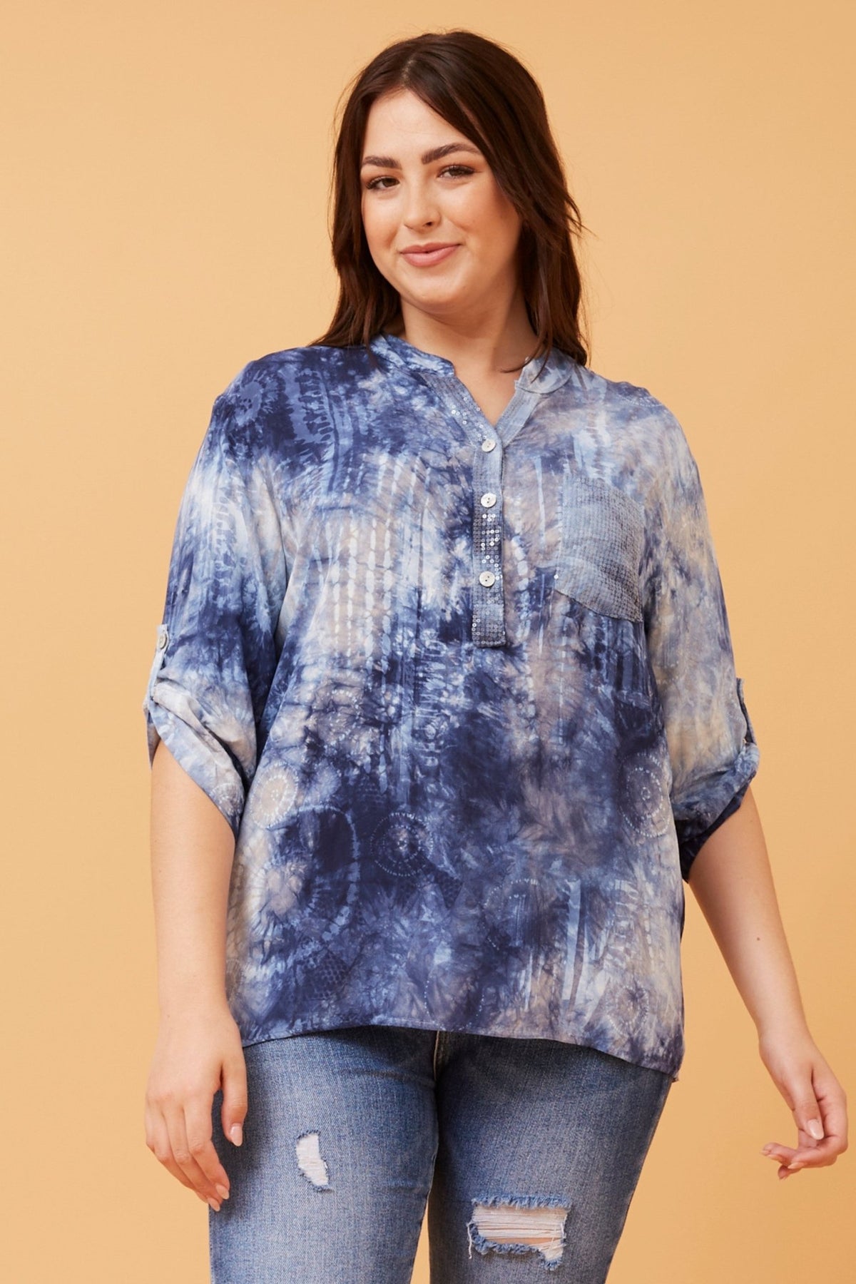 CAROLINE MORGAN_ROSETTA SEQUIN TIE DYE TOP _ ROSETTA SEQUIN TIE DYE TOP _ Ebony Boutique NZ
