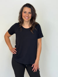 CAROLINE MORGAN_SHORT SLEEVE CURVED HEM BAMBOO TSHIRT _ SHORT SLEEVE CURVED HEM BAMBOO TSHIRT _ Ebony Boutique NZ