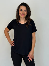 CAROLINE MORGAN_SHORT SLEEVE CURVED HEM BAMBOO TSHIRT _ SHORT SLEEVE CURVED HEM BAMBOO TSHIRT _ Ebony Boutique NZ