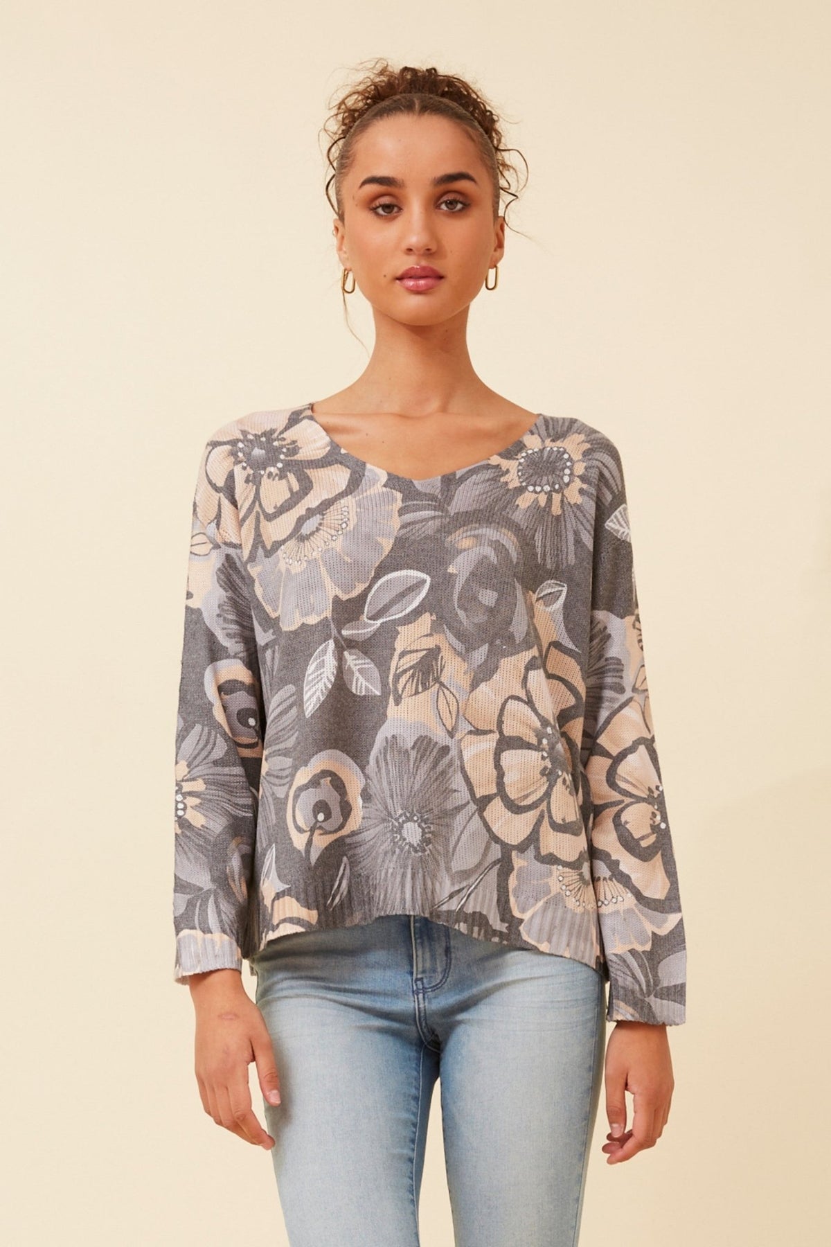 CAROLINE MORGAN_SILKY KNIT FLORAL PRINT _ SILKY KNIT FLORAL PRINT _ Ebony Boutique NZ