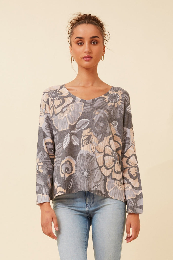 CAROLINE MORGAN_SILKY KNIT FLORAL PRINT _ SILKY KNIT FLORAL PRINT _ Ebony Boutique NZ