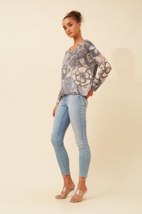 CAROLINE MORGAN_SILKY KNIT FLORAL PRINT _ SILKY KNIT FLORAL PRINT _ Ebony Boutique NZ