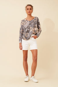 CAROLINE MORGAN_SILKY KNIT FLORAL PRINT _ SILKY KNIT FLORAL PRINT _ Ebony Boutique NZ