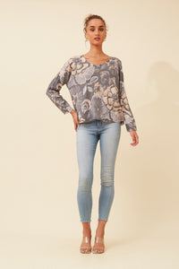 CAROLINE MORGAN_SILKY KNIT FLORAL PRINT _ SILKY KNIT FLORAL PRINT _ Ebony Boutique NZ
