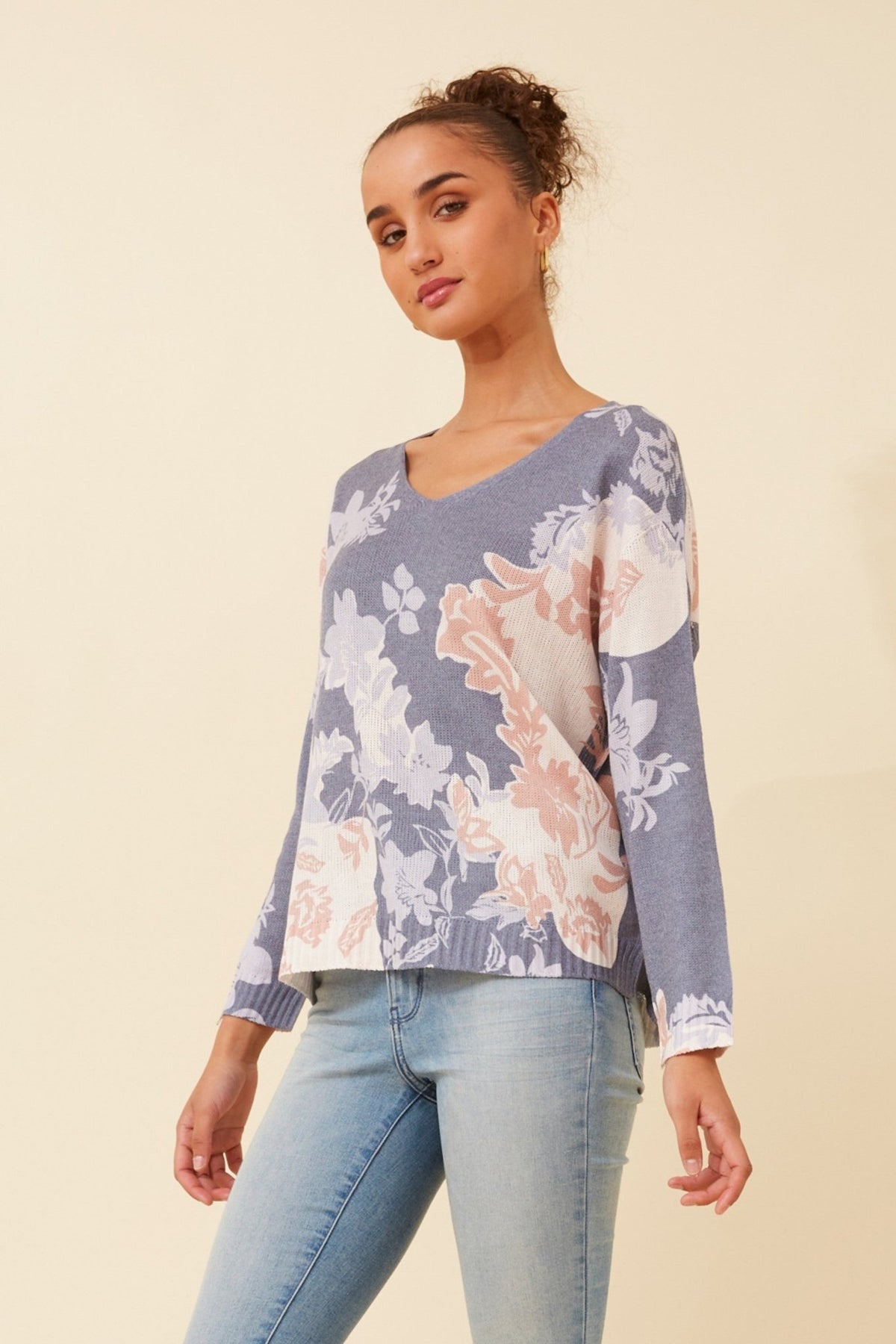 CAROLINE MORGAN_SILKY KNIT FLORAL PRINT _ SILKY KNIT FLORAL PRINT _ Ebony Boutique NZ