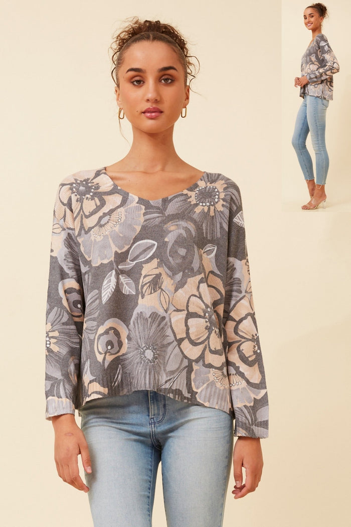 CAROLINE MORGAN_SILKY KNIT FLORAL PRINT _ SILKY KNIT FLORAL PRINT _ Ebony Boutique NZ