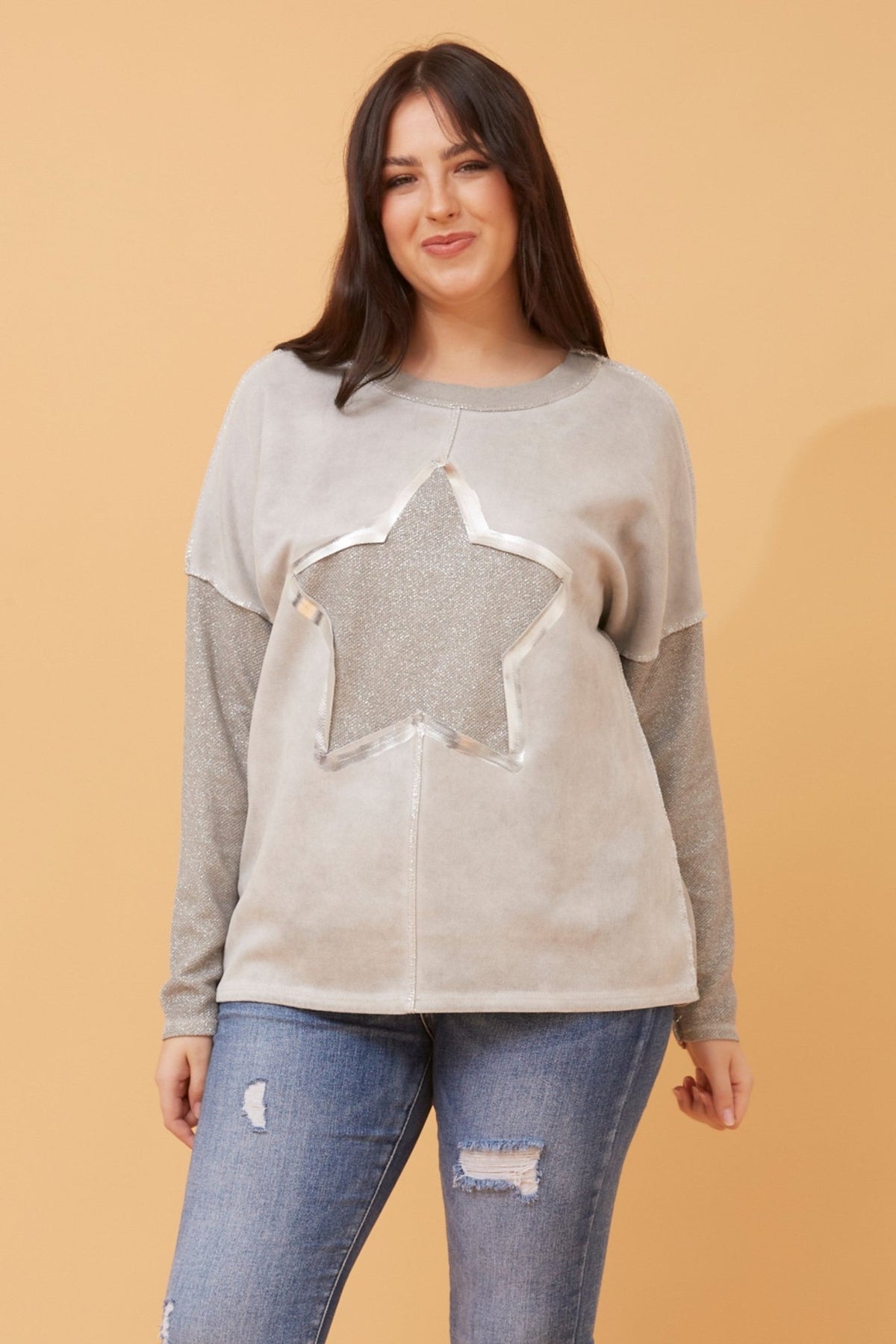 CAROLINE MORGAN_SUEDE STAR JUMPER _ SUEDE STAR JUMPER _ Ebony Boutique NZ