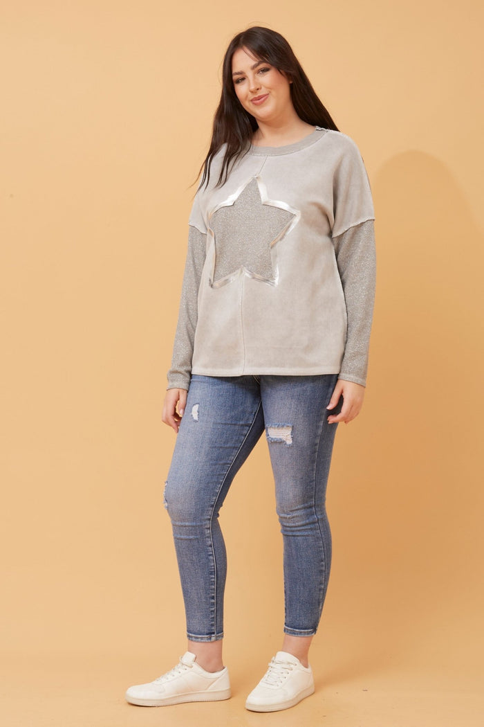 CAROLINE MORGAN_SUEDE STAR JUMPER _ SUEDE STAR JUMPER _ Ebony Boutique NZ