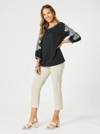 CLARITY_JACKIE EMBROIDERED TEE BLACK/WHITE _ JACKIE EMBROIDERED TEE BLACK/WHITE _ Ebony Boutique NZ