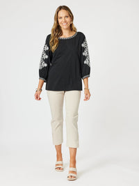 CLARITY_JACKIE EMBROIDERED TEE BLACK/WHITE _ JACKIE EMBROIDERED TEE BLACK/WHITE _ Ebony Boutique NZ