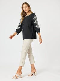 CLARITY_JACKIE EMBROIDERED TEE BLACK/WHITE _ JACKIE EMBROIDERED TEE BLACK/WHITE _ Ebony Boutique NZ