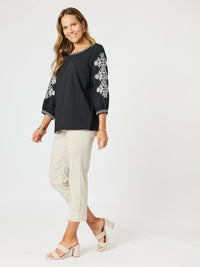 CLARITY_JACKIE EMBROIDERED TEE BLACK/WHITE _ JACKIE EMBROIDERED TEE BLACK/WHITE _ Ebony Boutique NZ