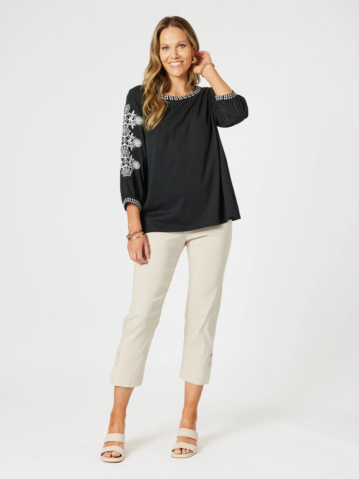 CLARITY_JACKIE EMBROIDERED TEE BLACK/WHITE _ JACKIE EMBROIDERED TEE BLACK/WHITE _ Ebony Boutique NZ