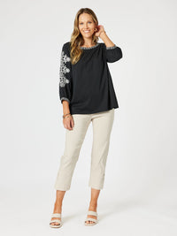 CLARITY_JACKIE EMBROIDERED TEE BLACK/WHITE _ JACKIE EMBROIDERED TEE BLACK/WHITE _ Ebony Boutique NZ