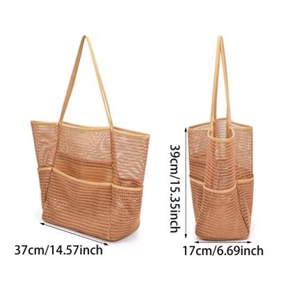 DUNE ROAD_BEACH BAG MESH WITH POCKETS NATURAL _ BEACH BAG MESH WITH POCKETS NATURAL _ Ebony Boutique NZ