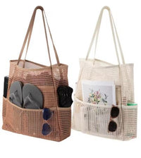 DUNE ROAD_BEACH BAG MESH WITH POCKETS NATURAL _ BEACH BAG MESH WITH POCKETS NATURAL _ Ebony Boutique NZ