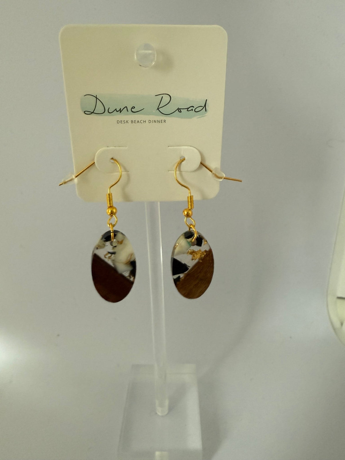 DUNE ROAD_BLACK/GOLD WOOD RESIN EARRINGS D _ BLACK/GOLD WOOD RESIN EARRINGS D _ Ebony Boutique NZ